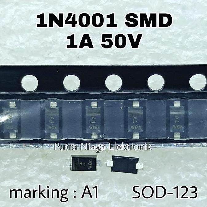 Baru (10) Dioda SMD 1N4001 1A 50V SOD123 / IN4001 SOD-123 1N 4001 Marking : A1 putran1a dijamin