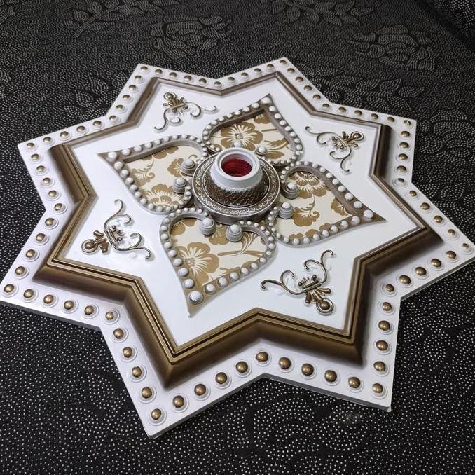 BERKUALITAS Vicon Fitting Hias Besar Ornamen Lampu Plafon PVC Gypsum Decor 45cm Motif Bintang Elegan