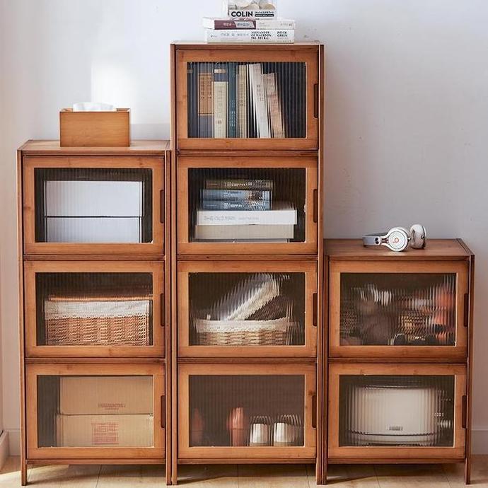 LACCOHUG Lemari Retro dengan Pintu Kaca Corak Lemari Kayu dengan Pintu Kaca Transparan - Tahan Kelem