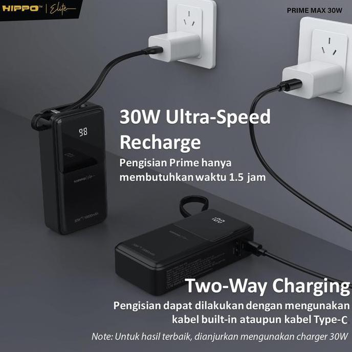 Ready Hippo Elite PowerBank Prime Max PD 30W 10000mAh Quick Charging Power Bank dengan LED Charger d