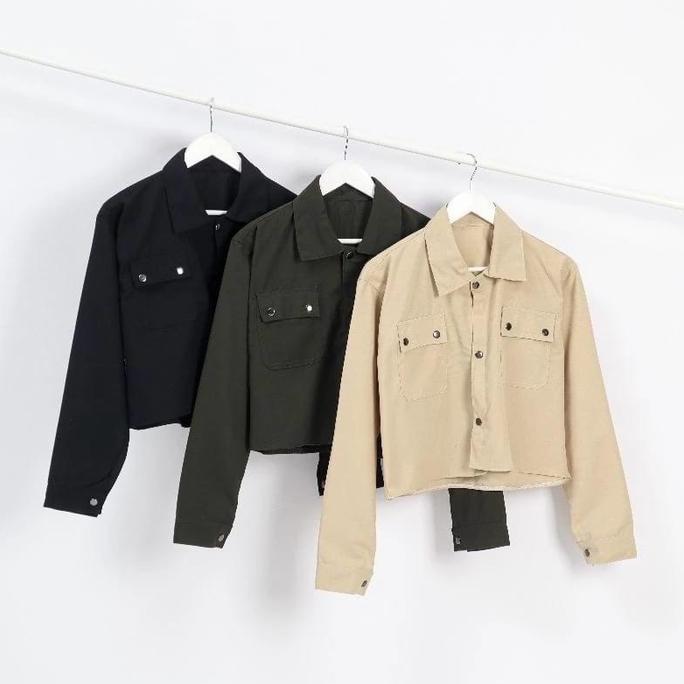 Couple Set Jaket Semi Parka Baby Canvas Isi 2 Pcs - Baju Couple Pasangan Pria Wanita Crop Lengan Pan