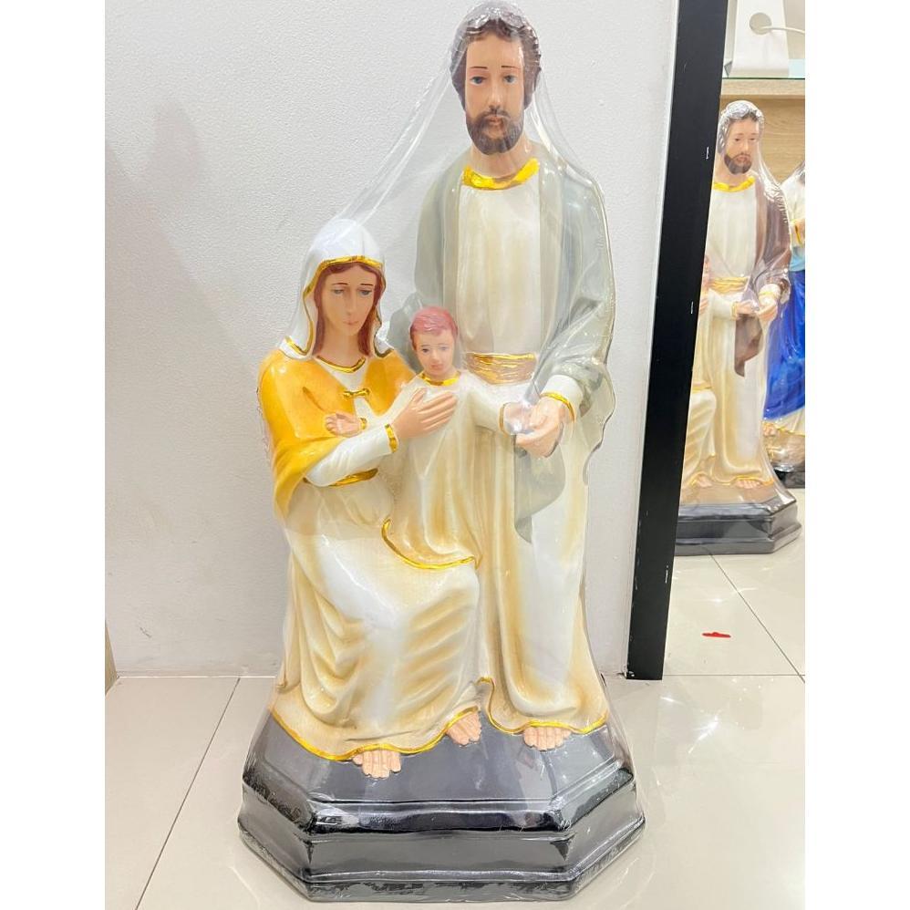 Patung Rohani Katolik Keluarga Kudus Duduk Yesus Yosef Bunda Maria Grey Yellow Coklat Biru 60cm