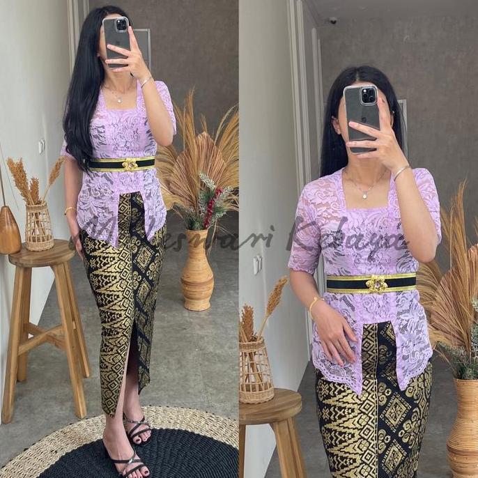Kebaya Bali Set Brukat Pendek Lilac