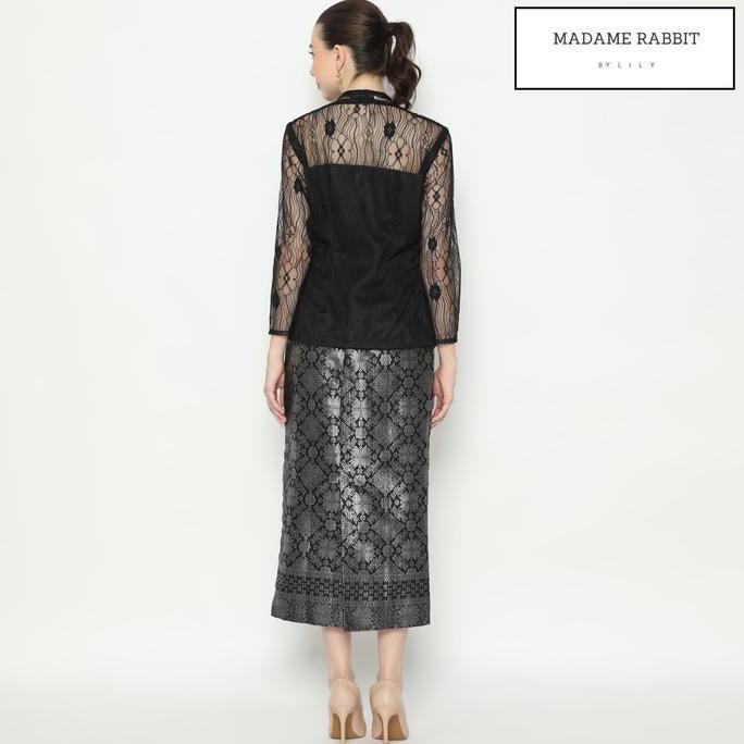 Kebaya Pesta Hitam Madame Rabbit Brocade Halus Furing Satin Rapi Berkualitas Brokat Bunga Wanita Dre