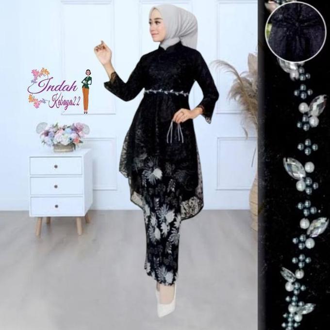 Setelan Kebaya Tunik Payet Aurora Lesti Brokat Tile Kebaya Modern Elegan Wanita Atasan Baju Dress Pe