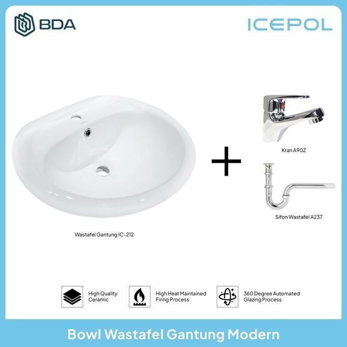 Icepol Wastafel Cuci Tangan Wastafel Kamar Mandi Wastafel Gantung Full Set Komplit Set IC 212 Promo 