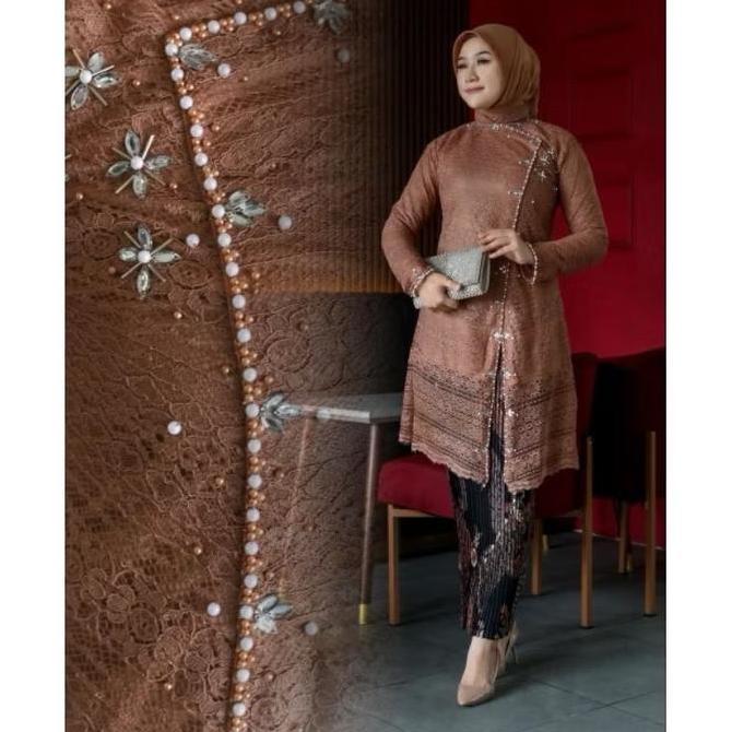 Setelan kebaya brokat Janggan payet / Kebaya kondangan modern / Atasan kebaya brokat modern / Kebaya