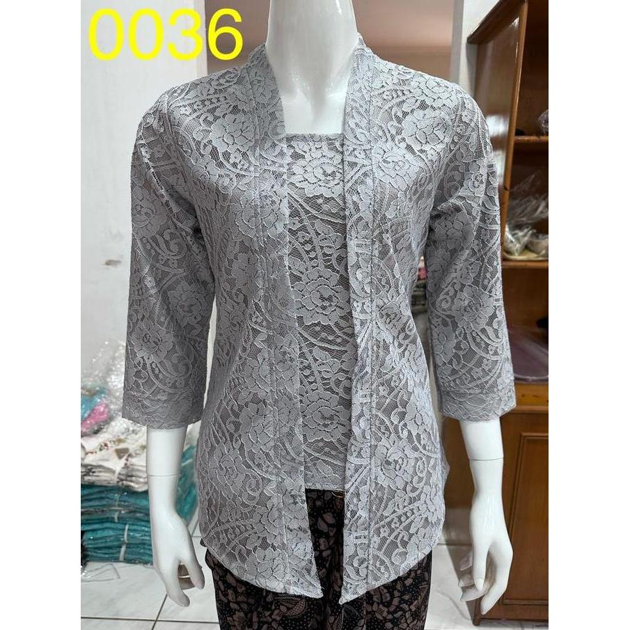0036 kebaya kutubaru full brukat alexuez premium silver /abu kebaya
