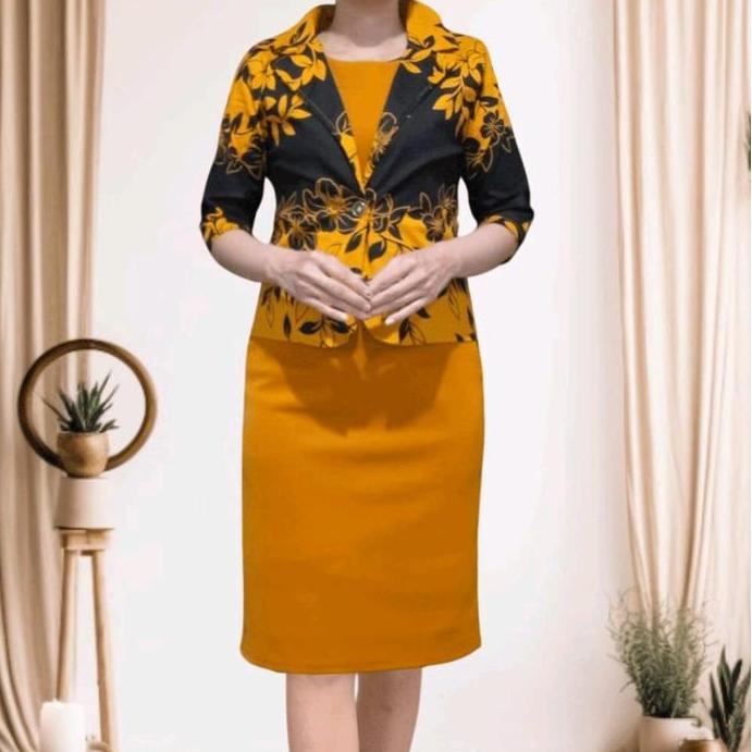 Dress blazer 1 set 809 / dress scuba blazer katun bunga