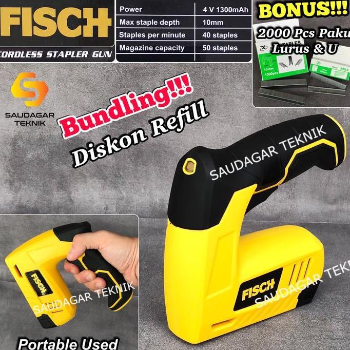 Mesin Paku Staples Tembak 2 In 1 Baterai Fisch Cordless Stapler Gun