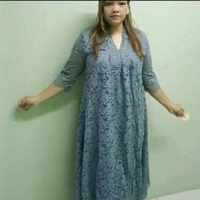 Dress Bross Babydoll brokat semi Prancis benang mas gaun pesta/gereja