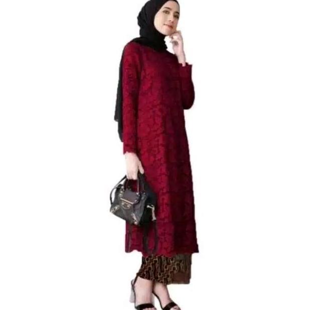 Atasan Kebaya Brukat Tunik Modern Jumbo LD 120cm Brokat Muslim Wanita Panjang Hitam Remaja Dewasa Ka