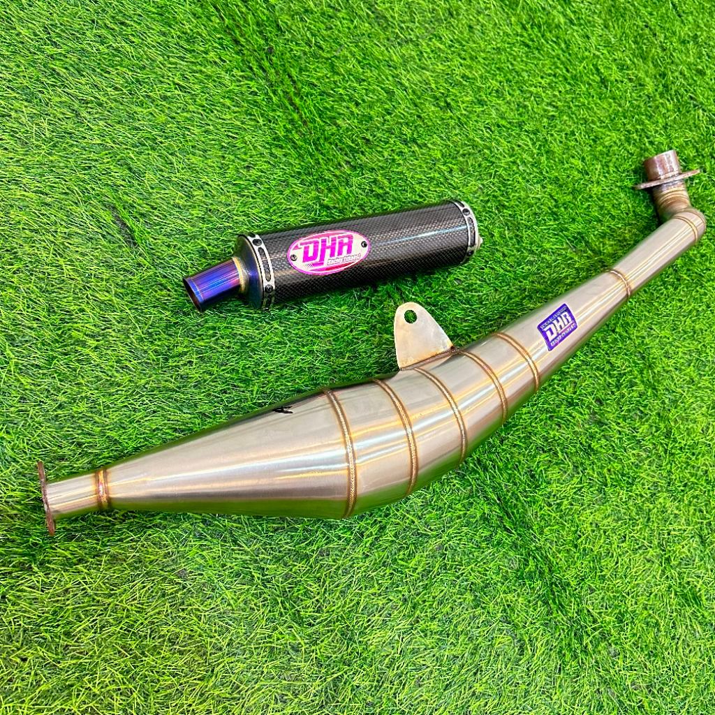 Knalpot Fiz R Original DHR Racing Model Samping Silencer Carbon Cavlar Moncong 32 Blue Miring