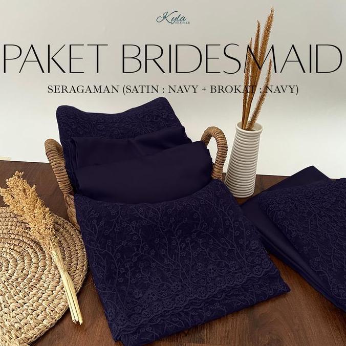 PAKET KAIN BRIDESMAID PREMIUM LENGKAP SATIN KEBAYA BROKAT NAVY