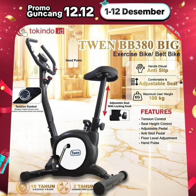 Promo Sepeda Statis Twen BB380BIG Belt Bike New Arrival Alat Fitness dengan Monitor Waktu, Kecepatan