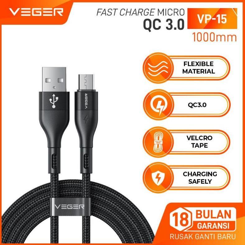 QualityTerbaik- Veger Kabel Data VP-15 Micro / VP-16 Type-C QC3.0 Fast Charging 1M Original Veger