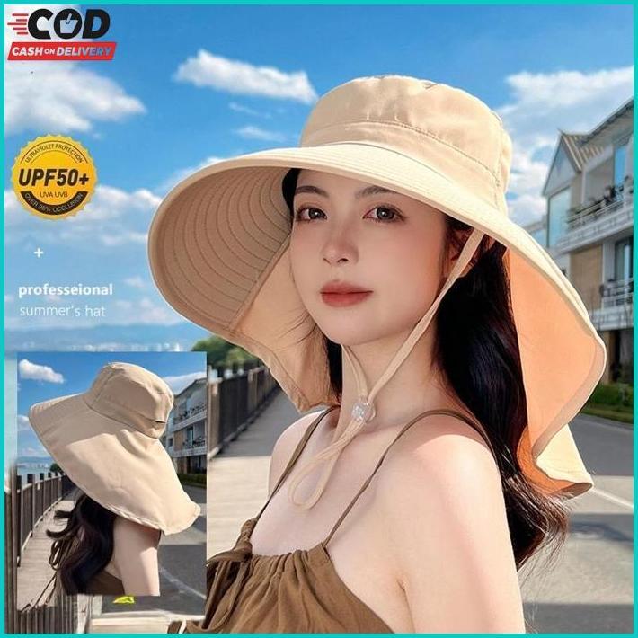 Wd Topi Visor Lipat Wanita Anti Uv Lebar / Topi Cadar Penutup Wajah / Topi Pantai Cadar Lebar T11 Bi