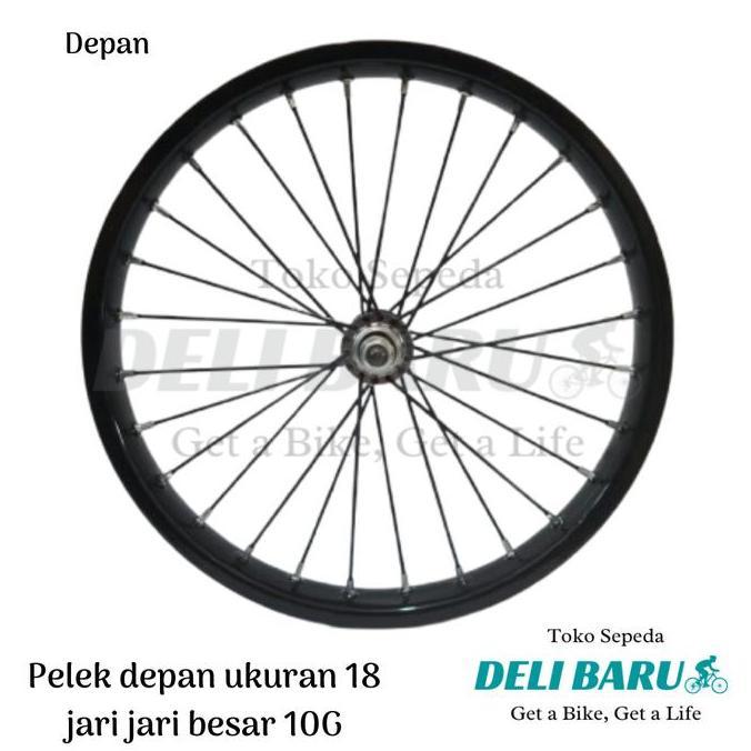 Pelek jadi model JARI BESAR 10G DEPAN Wheelset ukuran 18 Velg besi warna hitam sepeda anak ukuran 18