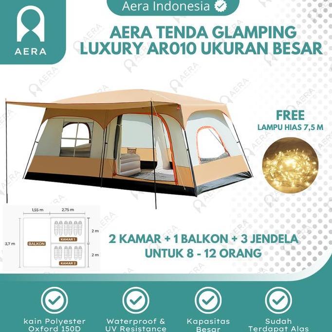 Diskon Tenda Glamping Luxury Ar010 Waterproof 8 - 12 Orang | Tenda Camping Keluarga | Tenda Camping 