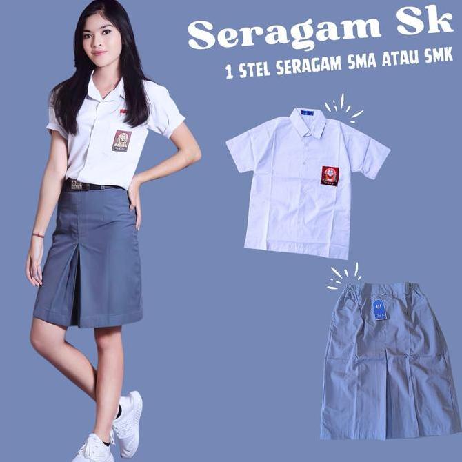 New- Stelan Seragam SMA Putri / Seragam SMA Pendek Putri / Seragam putih Abu Abu Pendek