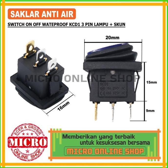 New- Saklar On-Off 3 Kaki Anti Air Biru + Skun Switch On-Off