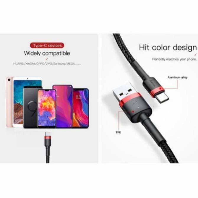 New- KABEL DATA USB TO TYPE-C BASEUS CAFULE CABLE FOR TYPE-C 2A 2M