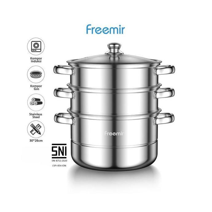 [SPECIAL] freemir Panci Kukus 3 Susun Stainless Steel Tebal Anti Lengket Anti Karat Dandang Kukusan 