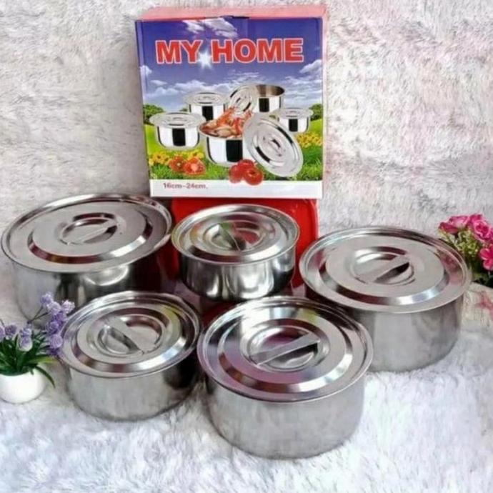 Panci Beranak Susun 5 in 1 Stainless Set Wadah Sayur 10 pcs My Home