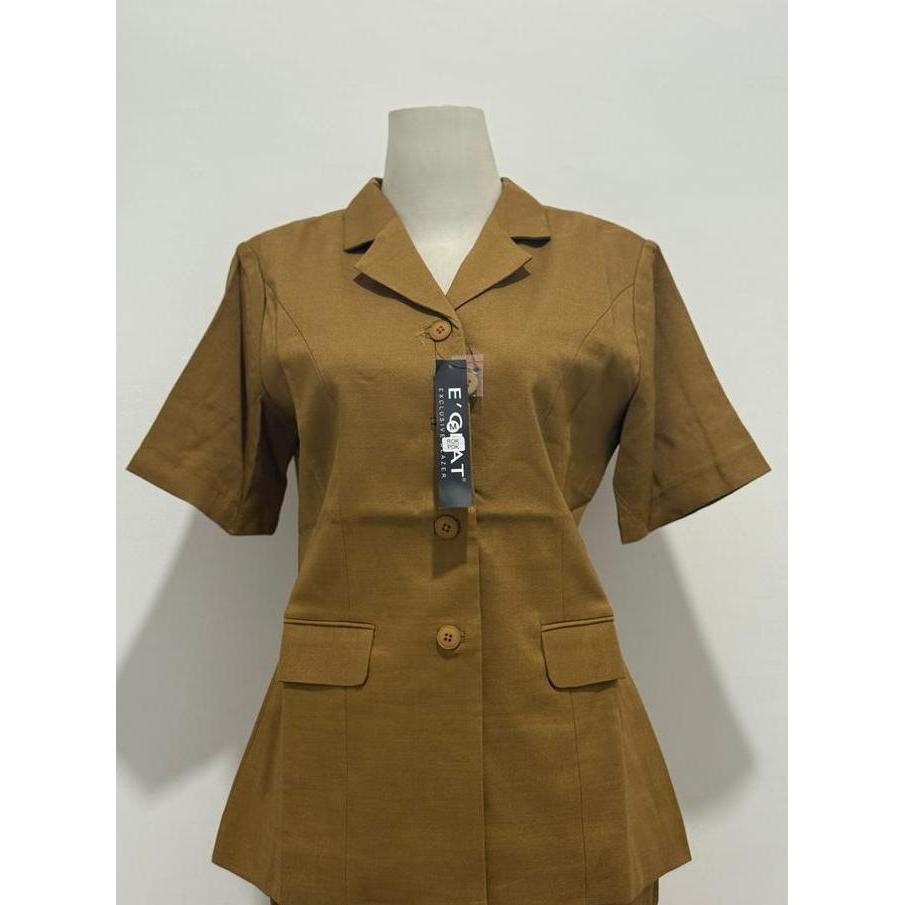 SeragamSeragam - Setelan Seragam PNS / ASN / Pemda Wanita Khaki - Tangan pendek rok pendek, Blazer S