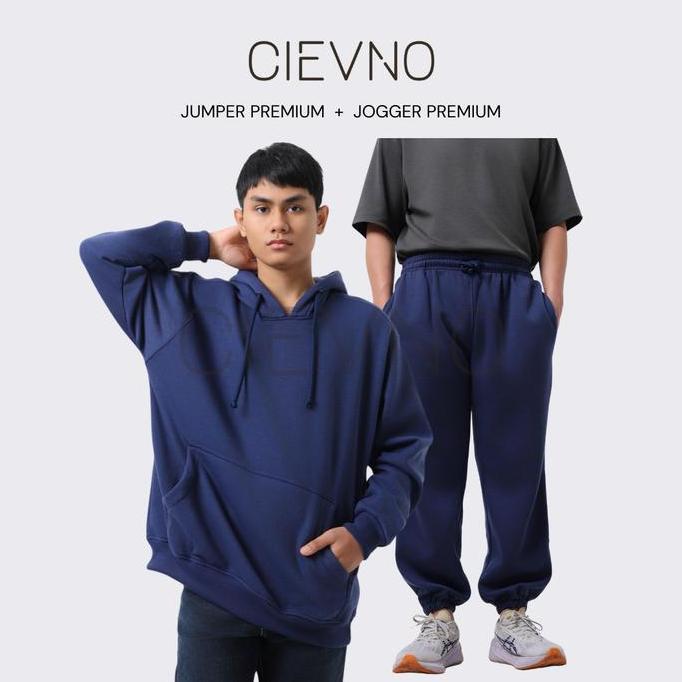 CIEVNO - ONE SET HOODIE JUMPER + JOGER PREMIUM NAVY ( PRIA & WANITA )
