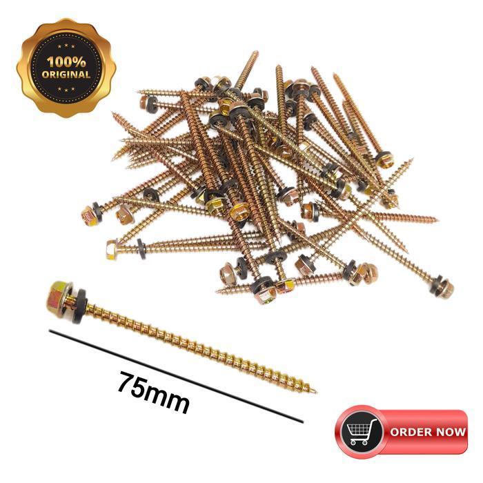 Baut Roofing Ruving Ruping Rooping Drilling Driling Kayu 12X75 12 X 75 7.5Cm 75Mm Perkotak Tajam Kua