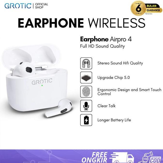 Grotic Tws Bluetooth Headset Earphone Wireless Stereo Earbuds Airpro4