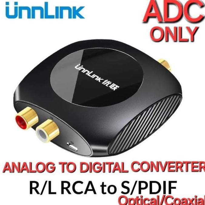UNNLINK Analog to Digital Audio Converter ADC 96KHz RCA to Optic & Kbl