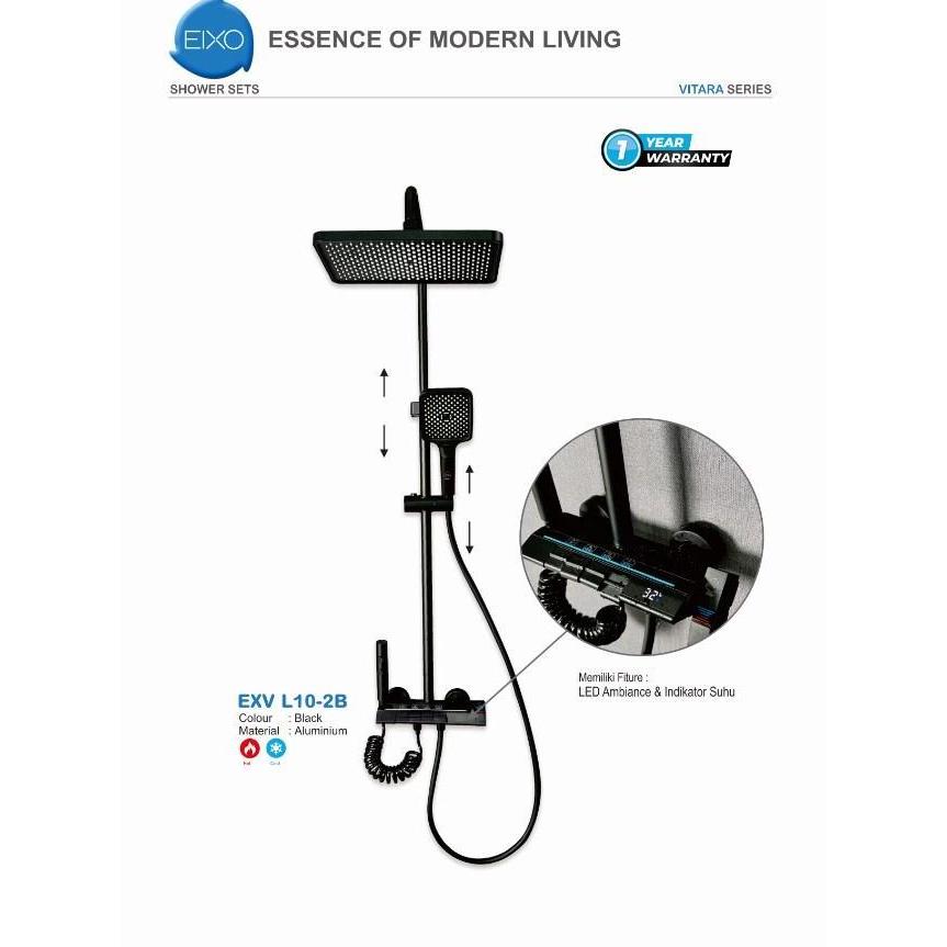 Set Shower Mandi Alumunium Panas Dingin LED Hitam EIXO VITARA