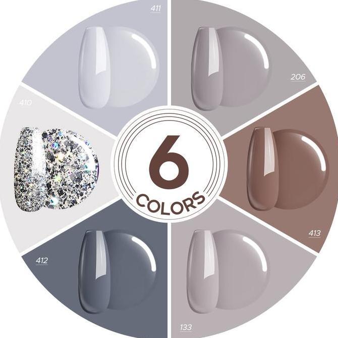 Lancar11- MEFA Gel Nail Polish Set - 6 Warna Putih Abu-abu Coklat Putih dengan Stiker Cat Kuku Gel G