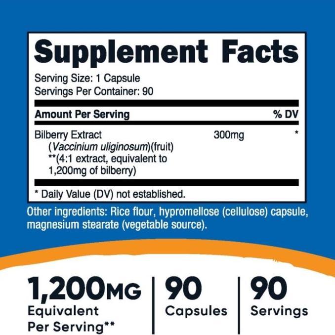 Nutricost Bilberry 1200 Mg 90 Capsules Eye Vitamin Mata Vision Original