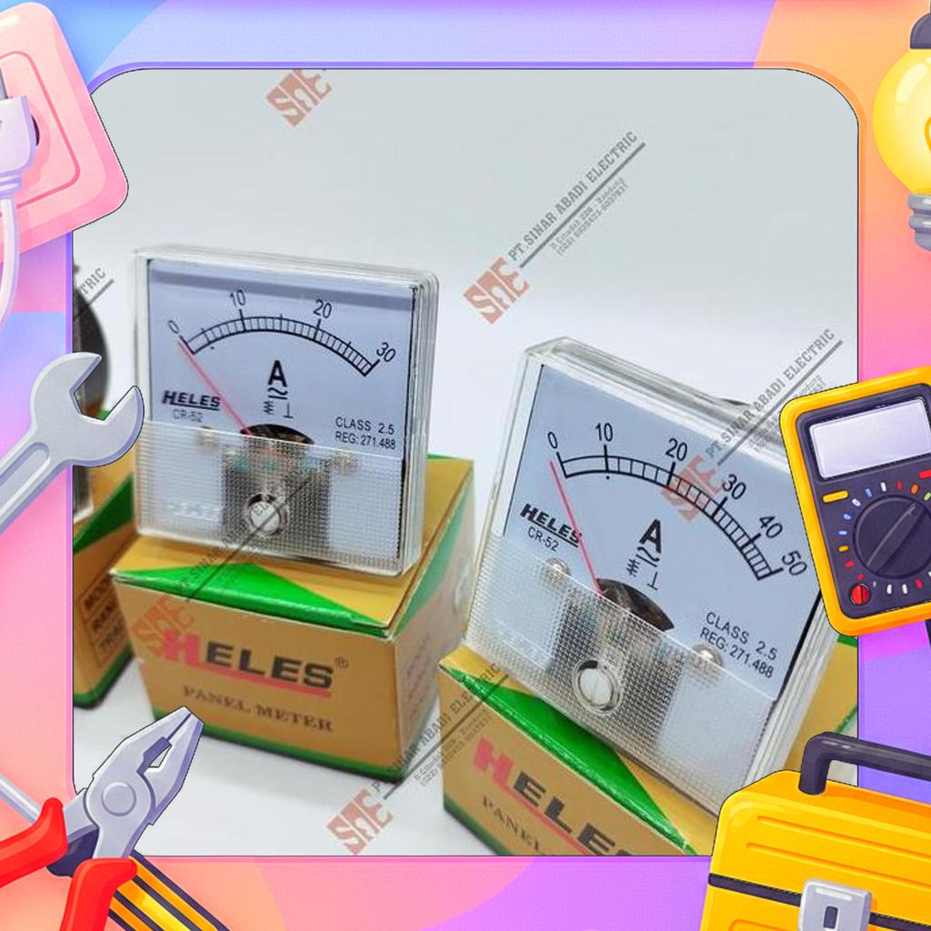 Ampere Amper Meter Panel Heles Cr52 Analog 10A 15A 30A 50A