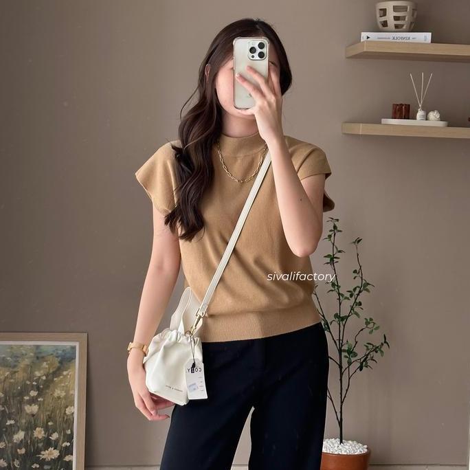 Outfitkekinian- Sivali Eunji Knit Top - Baju Wanita Vest Turtleneck Rajut Tanpa Lengan | Inner Hijab