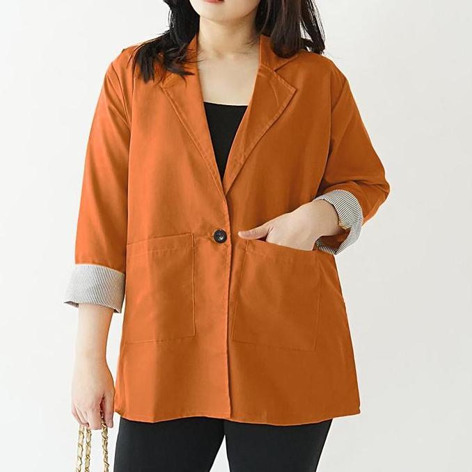Outfitkekinian- Blazer Casual Jumbo Big Size Wanita / Outer Kantor Kerja Polos Motif Salur
