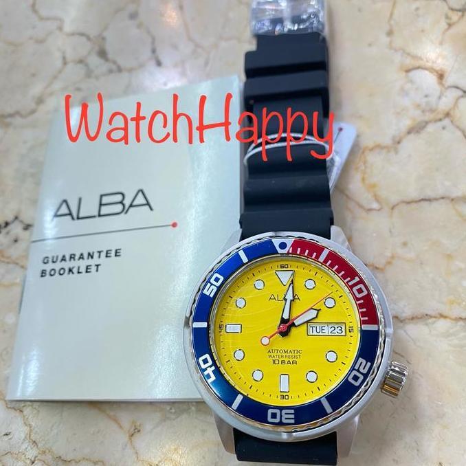 ALBA AL4615X1 MEN ANALOG YELLOW DIAL AUTOMATIC AL4615 RUBBER ORIGINAL