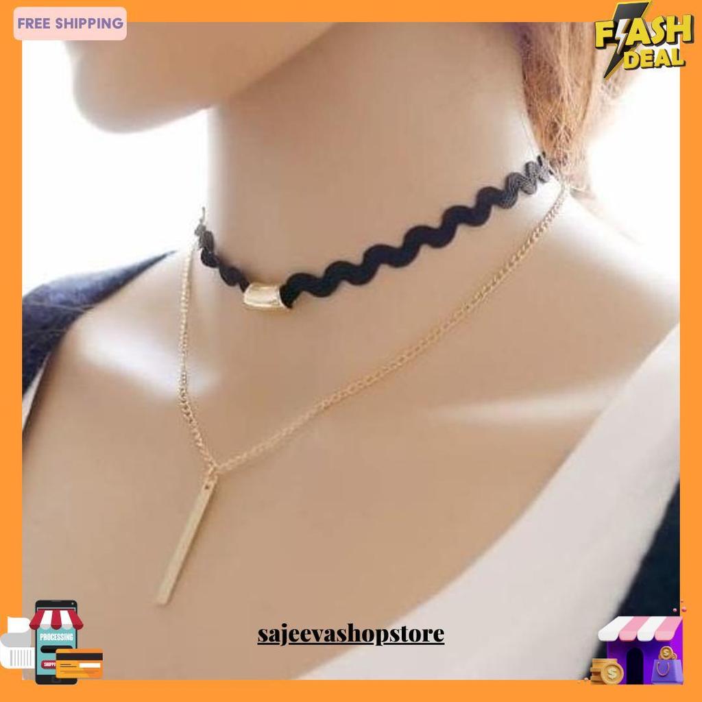 Choker Kalung Korea Fashion Hitam Alloy Emas Gratis Ongkir
