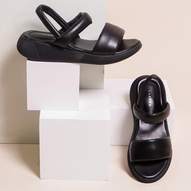Jelitashoes- Lapepa Valerie Black Wedges | Sandal Platform Wanita Dua Ban Tali Strap Belakang Kekini