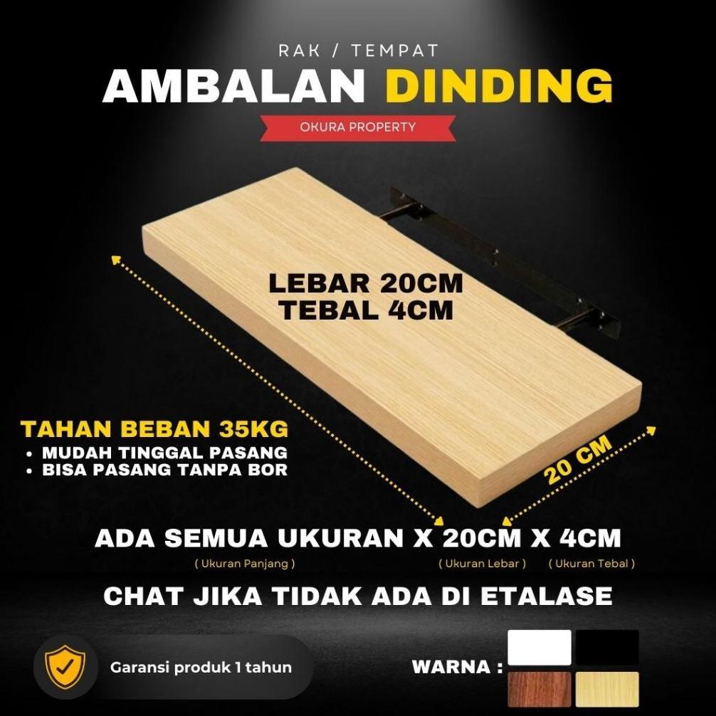 Rak Ambalan Dinding Minimalis aesthetic Panjang 60 cm Kayu Kamar Mandi Dapur Serbaguna Lebar 20 cm