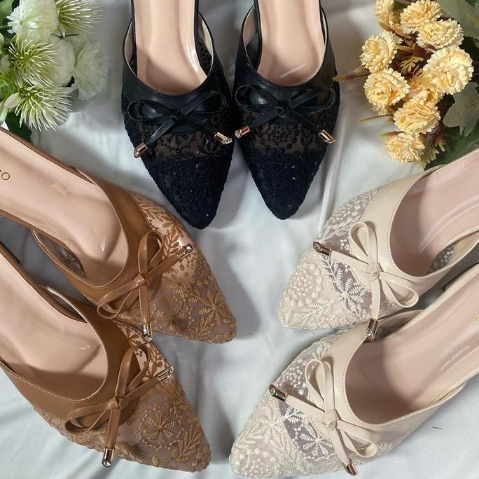 Jelitashoes- Fladeo Bustong Brukat 3 Cm Sendal Pesta Wanita