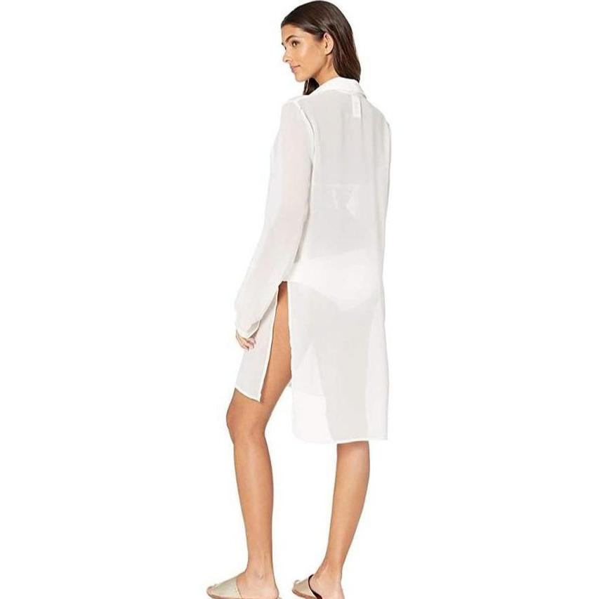Kemeja oversize wanita Sheer White Shirt kemeja outer pantai putih