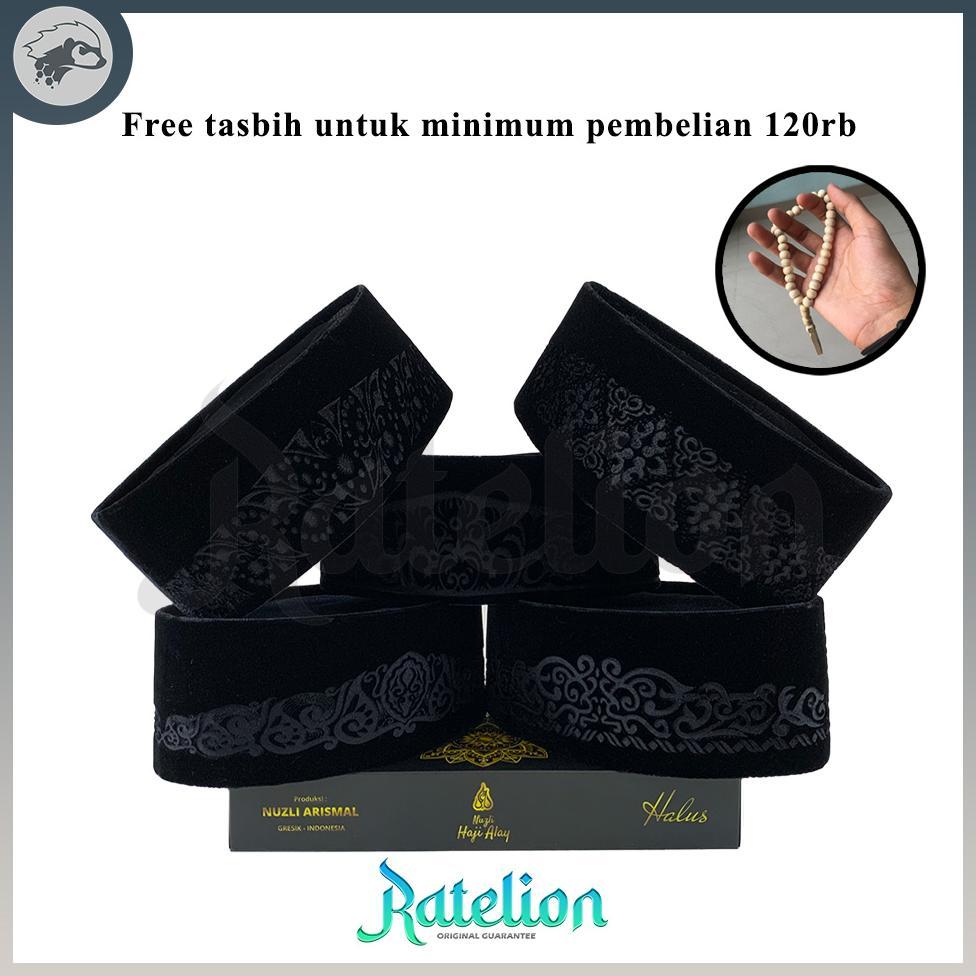Songkok Premium HAJI ALAY LASER AC Tinggi 9 Cm Peci Sholat Pria Dewasa Hitam Motif Kopiah Shalat Ana