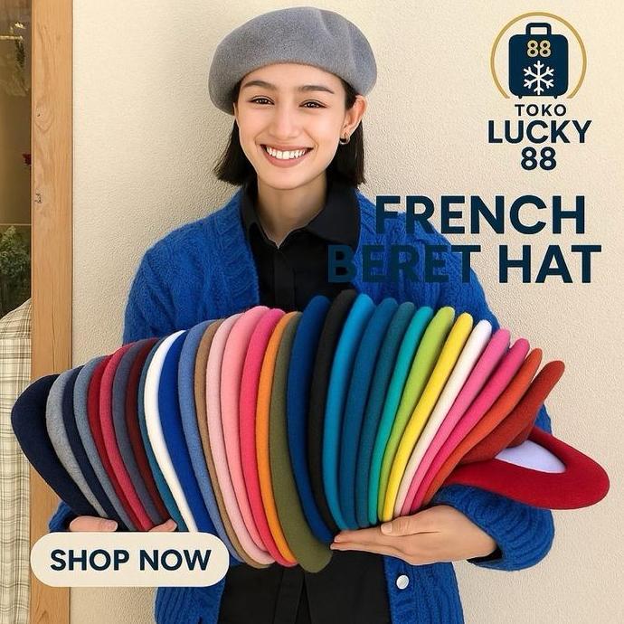 Bisainstan- Molad Topi Baret Wool Pelukis Classic Parisian Hat Korean Style Unisex Remaja Dewasa Dia