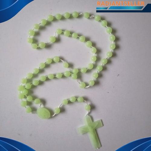 Kalung Rosario Fosfor Katolik Bulat 8 mm Menyala Dalam Gelap Aksesoris Souvenir Benda Rohani Murah K