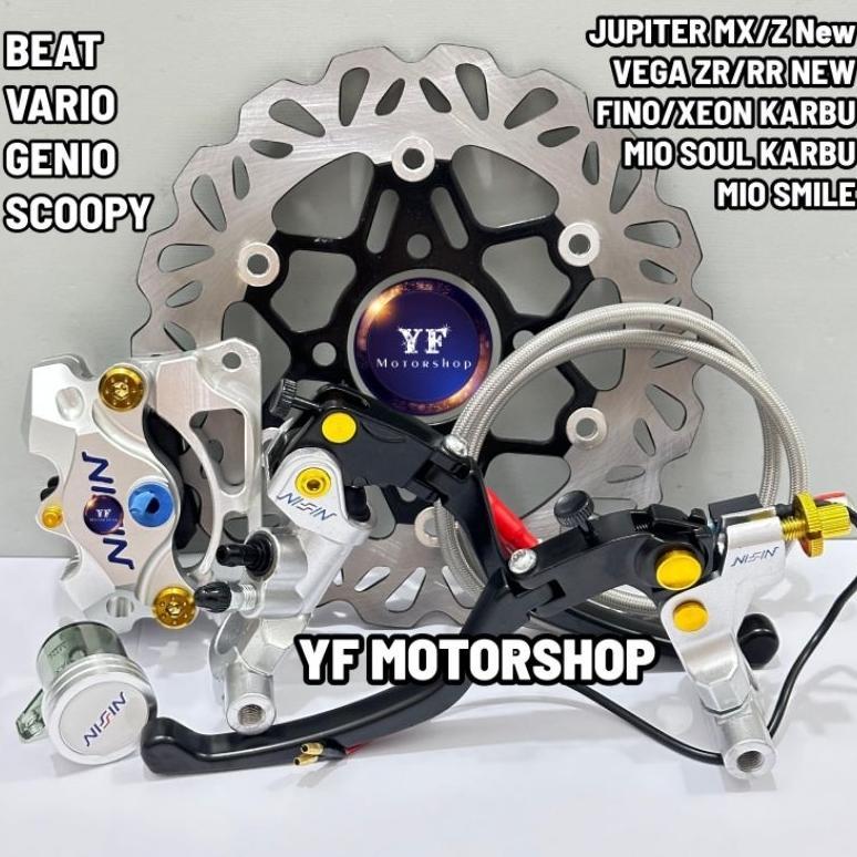 Paket Lengkap pengereman Beat/Vario/Scoopy/Genio master rem +kaliper 2 piston+breket+selang+disc pir