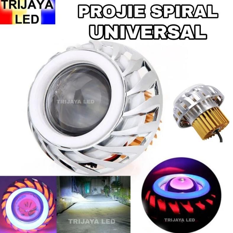 Lampu Depan LED Projie Bulat Spiral Nanas Ulir 3.5 Inch Kipas AE DE Hi Low Foglamp Kedip Flash Gerak